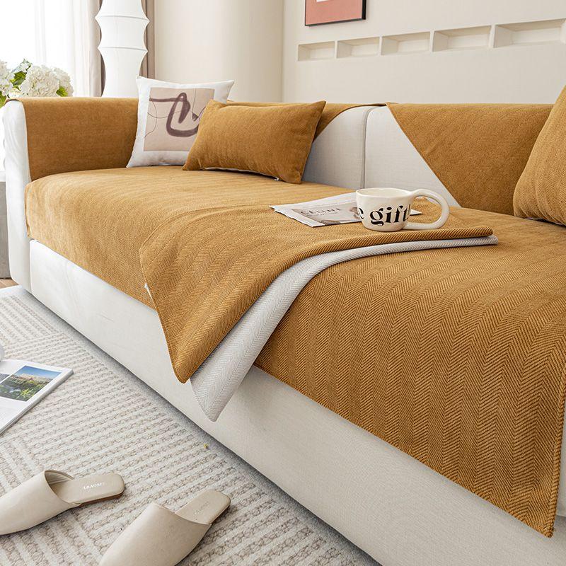 

Chenille Sofa Cushion Minimalist All Year Round Non-Slip Fabric Modern Leather Seat Cushion Neutral Pure Color Cover Herringbone Pattern Summer Herringbone, baby orange 45*45cm pillow case