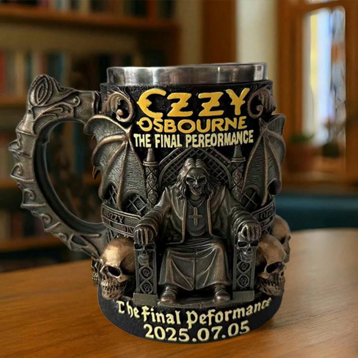 Ozzy Osbourne Gedenk-Edelstahlbecher mit 3D-Totenkopf-Design