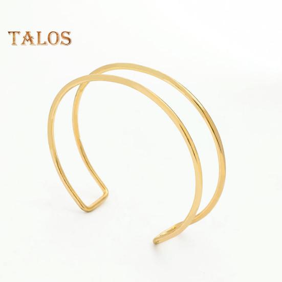 2 Pcs Women Bracelets Double-layer Open Adjustable Polished Anti-slip Exaggerated Style Solid Color Metal Arm Cuffs Lady Jewelry