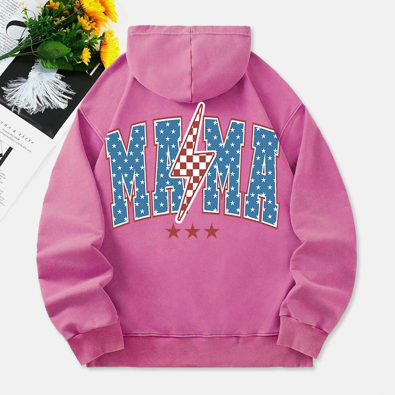 Bluza z kapturem z napisem Mama, bawełniana, streetwearowa, z długim rękawem, z kieszenią, oversize, damska odzież