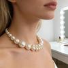 Faux Pearl Choker Necklace Cuff Choker Necklace White Women Open Round Pearl Chunky Choker