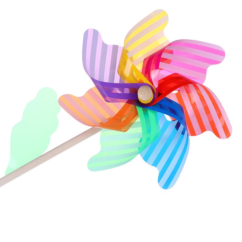 18 cm Tre Håndholdt Plast Vindmølle Prikk Stripete Fargerik Trepinne Vindmølle Hage Gård Fest Ornament Utendørs Leker for Barn