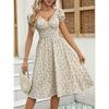 Spring Summer Women Floral Dress French Style Ruffled Sleeves Wrap Waist Boho Beach Sundress Cottagecore
