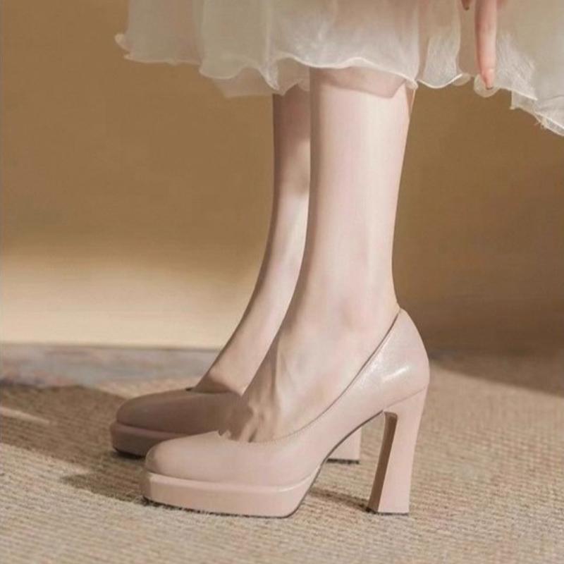 Elegant French Style Women's High Heels 2025 New Round Toe Ultra Thick Platform Non Slip Fiberglass Sole Comfortable For Adults