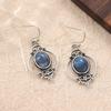 Simple  Silver Color Metal Geometry Oval Inlaid with Blue Stones Dangle Earrings for Women Jewelry