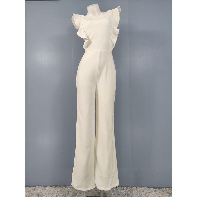 

Export L Home U Ruffles Adult Lady like Woman Socialite High Waist Temperament Fashion Backless White Banquet Party Stylish Jumpsuit White XL