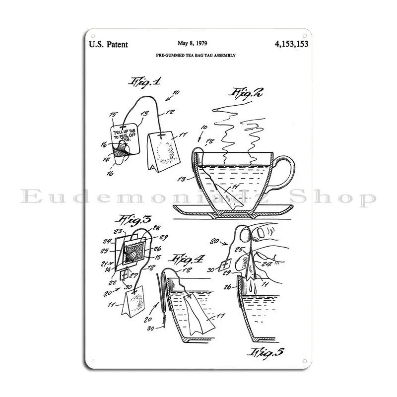 Tea Bag Blueprint Metal Plaque Poster Vintage Garage Custom Cinema Custom Tin Sign Poster 20x30cm(7.8x11.8inch)