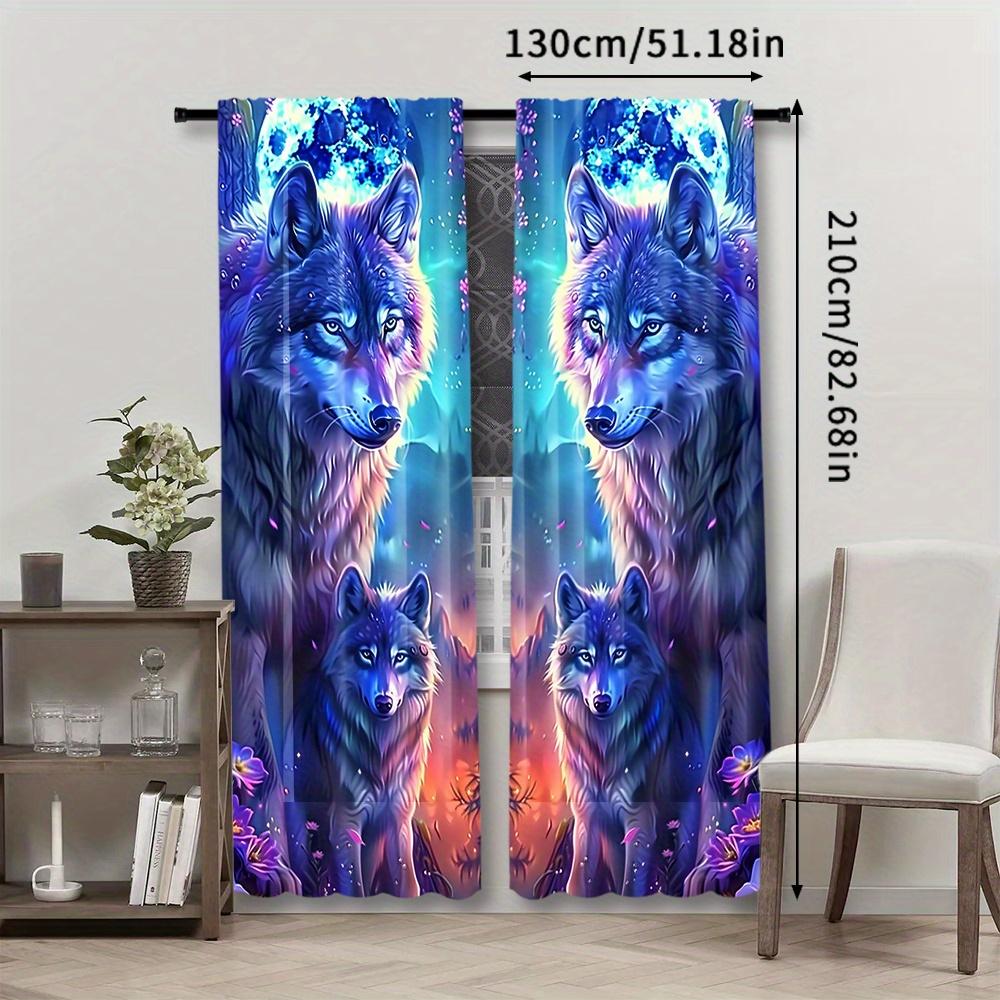 2Pcs Polyester Wolf Themed Woven Printing Window Curtains Birthday Party Decoration Backdrop Drapes for Living Room