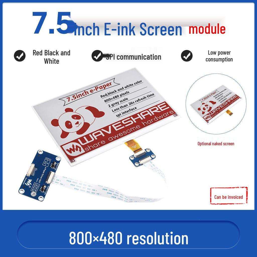 MicroSnow 7,5" E-Paper-Display (Rot/Schwarz/Weiß), 800×480, SPI, Optionales Gehäuse