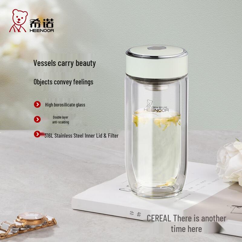 Xino Egg-Shaped Double-Layer Glass Water Bottle
