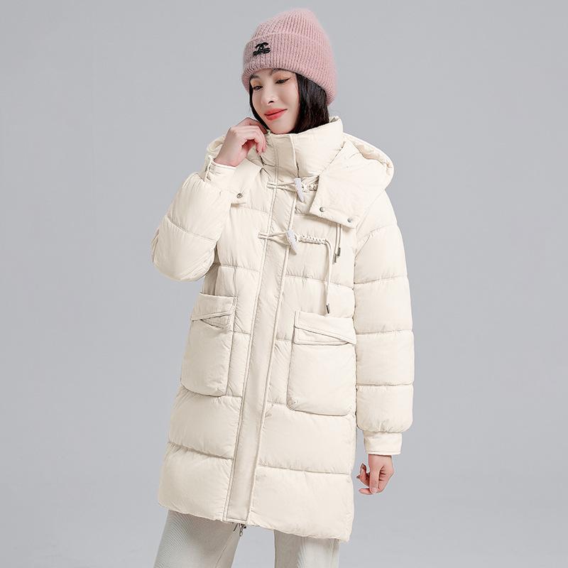 

2025 куртка хлопковая на пуговицах, женская, приталенная, средней длины, ниже колена, утолщенная, нового дизайна, модная зимняя куртка XXL жемчужина белый