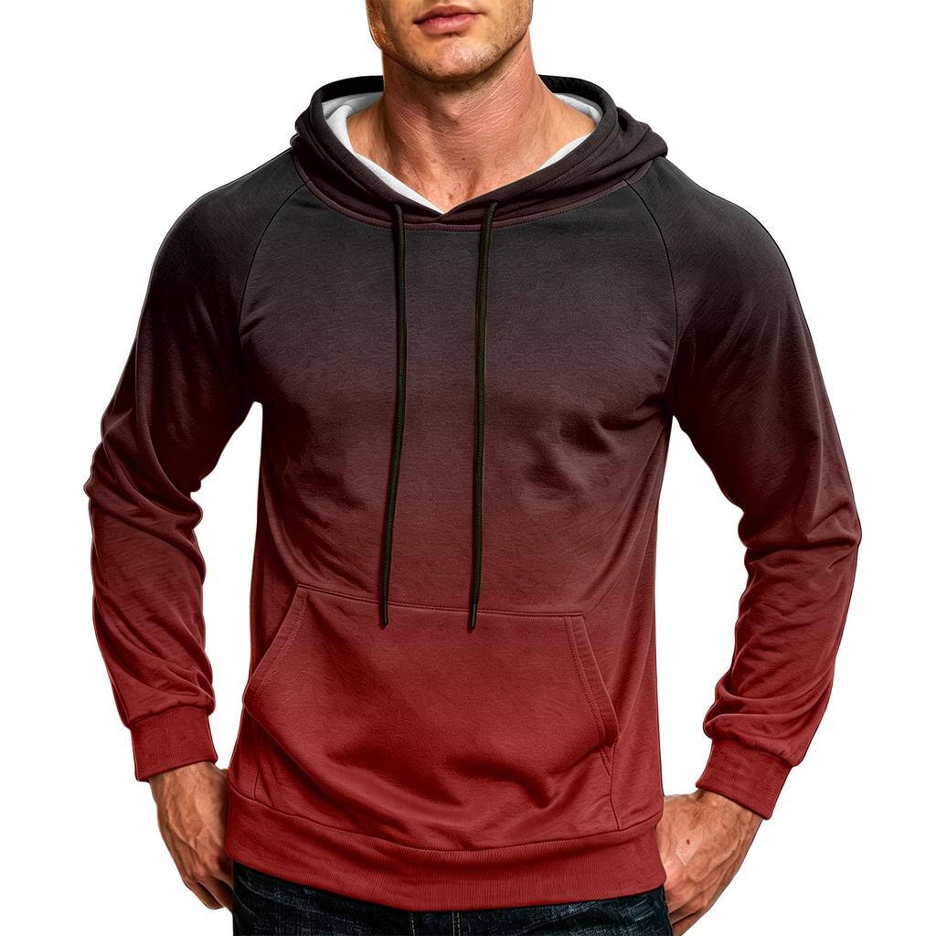 Men's Color Loose Fit Casual Hoodie with Pocket and Drawstring