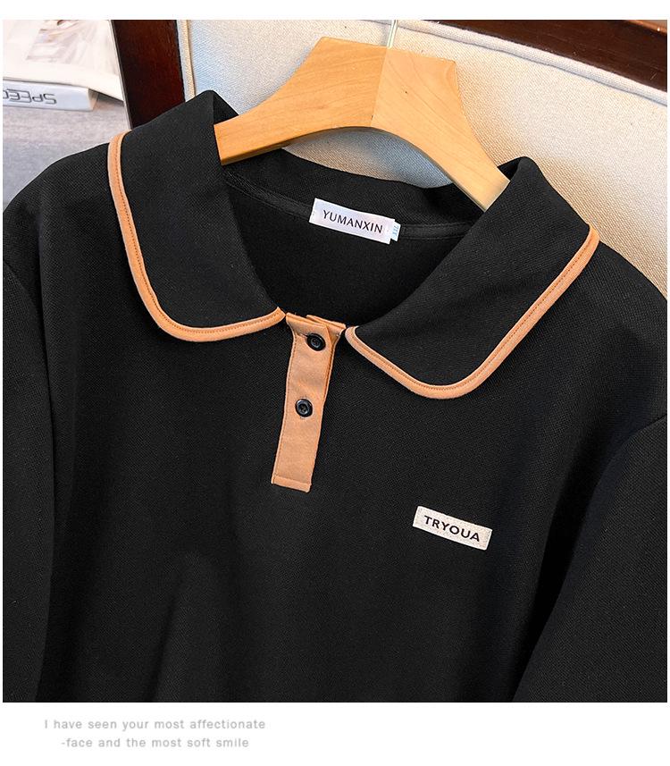 Plus Size Women's Long Sleeve Lapel Hoodie T-shirt – Slimming Summer Top for 200/300 Jin