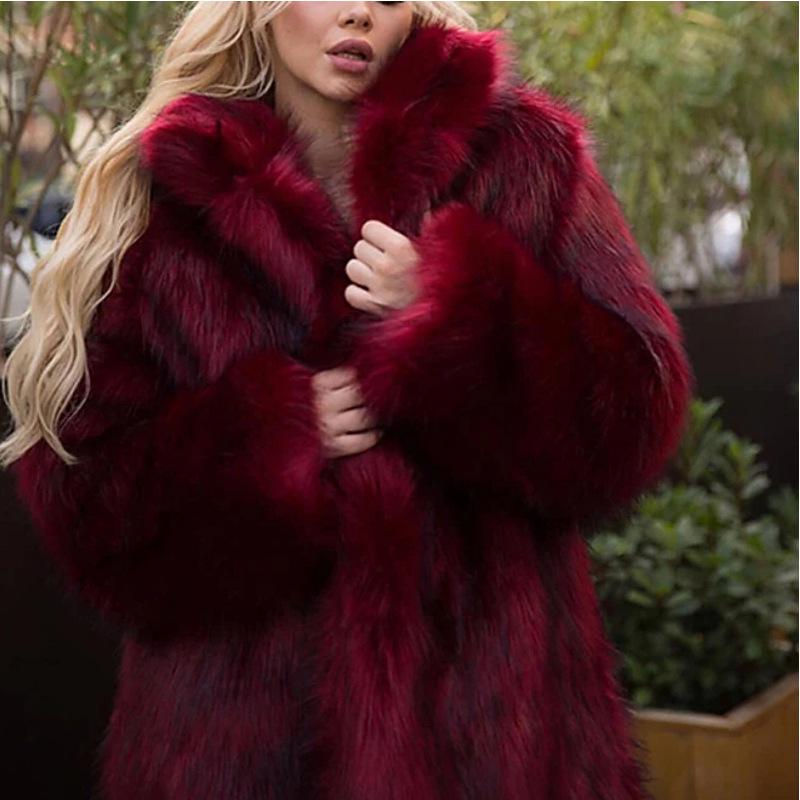 

Women s Blue Flocked Long Sleeve Fur Coat with Lapel and Fox Fur Trim M вина червоного кольору