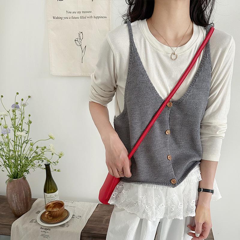 

2025 Spring Fashion Knit Sling Vest Cardigan - Stylish Layering Top for Petite Women Extra Large серый