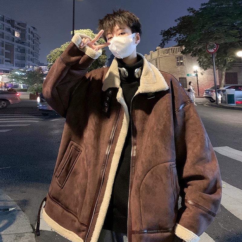 Men's Trendy Suede Velvet Faux-Fur Motorcycle Coat with Loose Lapel