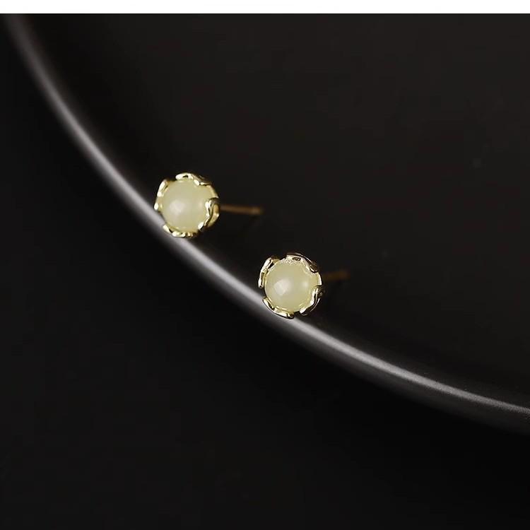 Ancient Hetian Jade Tassel Stud Earrings: Retro Chinese Style, Exquisitely Designed for Women