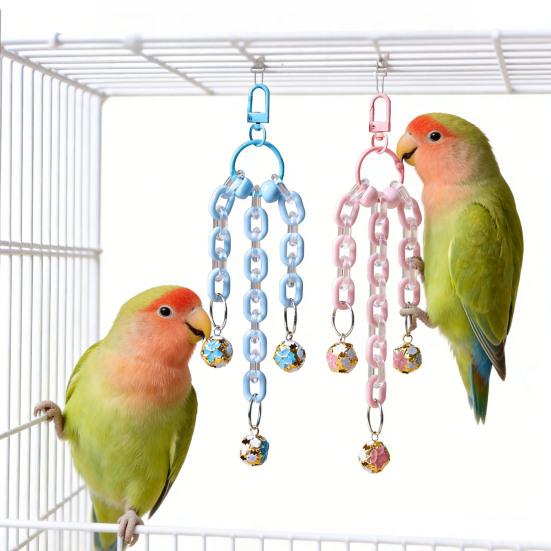 Parrot Bell Toy Bird Chew Chains with Bells Cage Jingle Chime Bells with Hanging Clip Sound Enrichment Chew Toy for Cockatiel Conure Lovebird