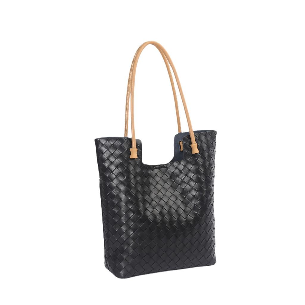 Bolso de Hombro de Cuero Vacuno para Mujer Bolso de Hombro Moda Femenina Sencillo Práctico Cuero Suave Patrón Tejido Prensado Cuero Suave Bolso de Compras