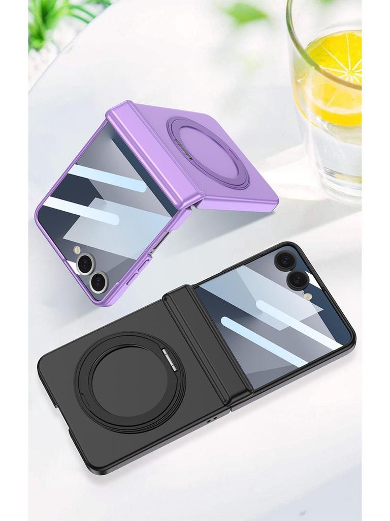 Samsung Z Flip7 Magnetic Case with Rotating Stand and Full Coverage Hinge Protection