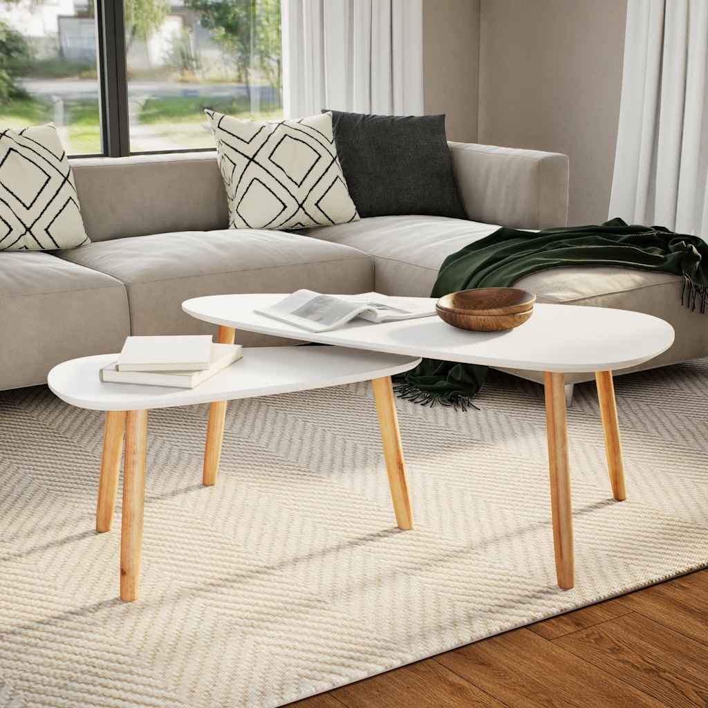 2 Piece Coffee Table Set Solid Pine Wood White