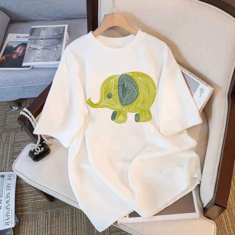 Tricou cu mânecă scurtă din bumbac pur, alb, pentru femei, de vară, nou, de dimensiuni mari, design lejer, imprimat, subțire, cu mânecă jumătate