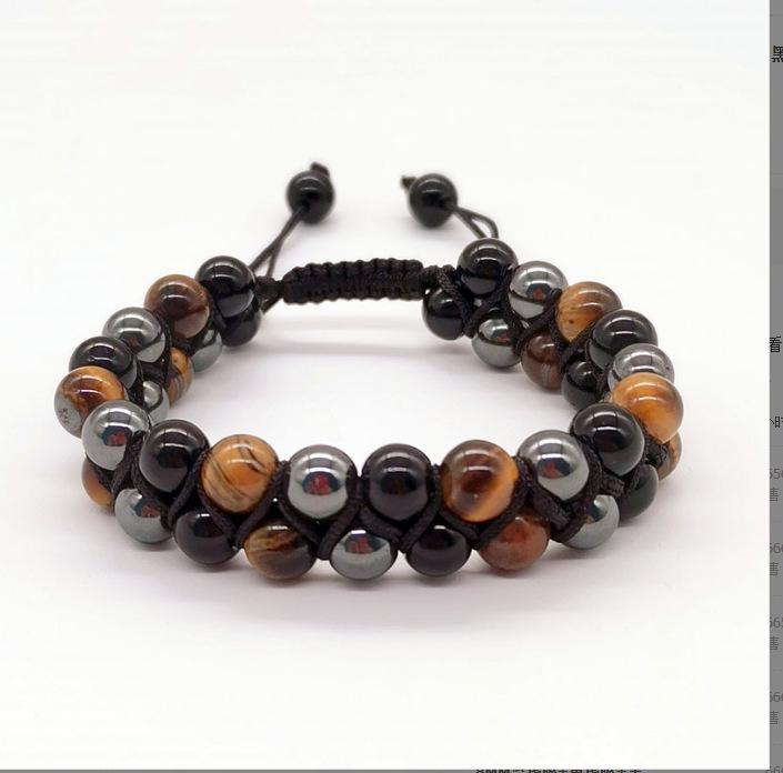 Men s Adjustable Black Magnet Beaded Bracelet with Natural Tiger Eye Agate Stones
