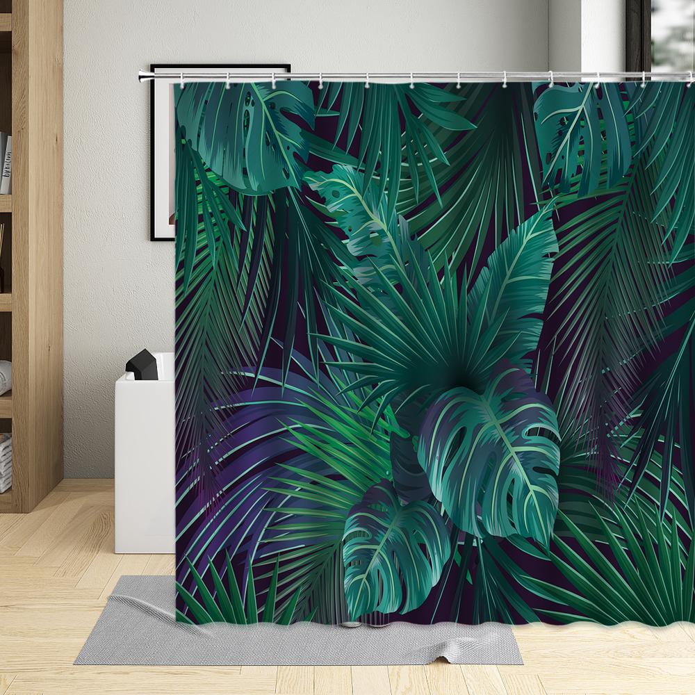 Tropical Plant Green leave Shower Curtain Banana Leaf Monstera Flower Scenery Bathroom Bath Curtains Decor Fabric With Hooks Set