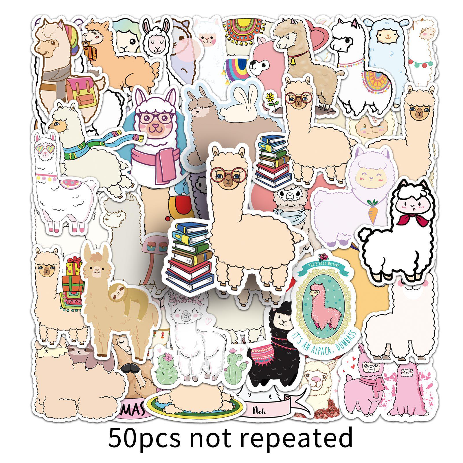50 Cartoon Alpaca Stickers: Cute Q Version Animal Designs for Journals and Suitcases