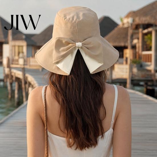 Packable Travel Hat with Bow 2 Pcs Women's Bowknot Bucket Hat, UV Protection Wide Anti Face Neck Brim Foldable Sun for Beach, Hiking, Camping, Outdoor