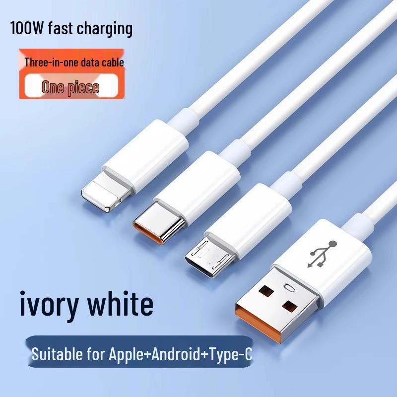 

Apple-Compatible 100W Fast Charging 3-in-1 Cable for Car and Mobile Devices 10-Year Durable, All-in-One Fast Charge/1.0m
