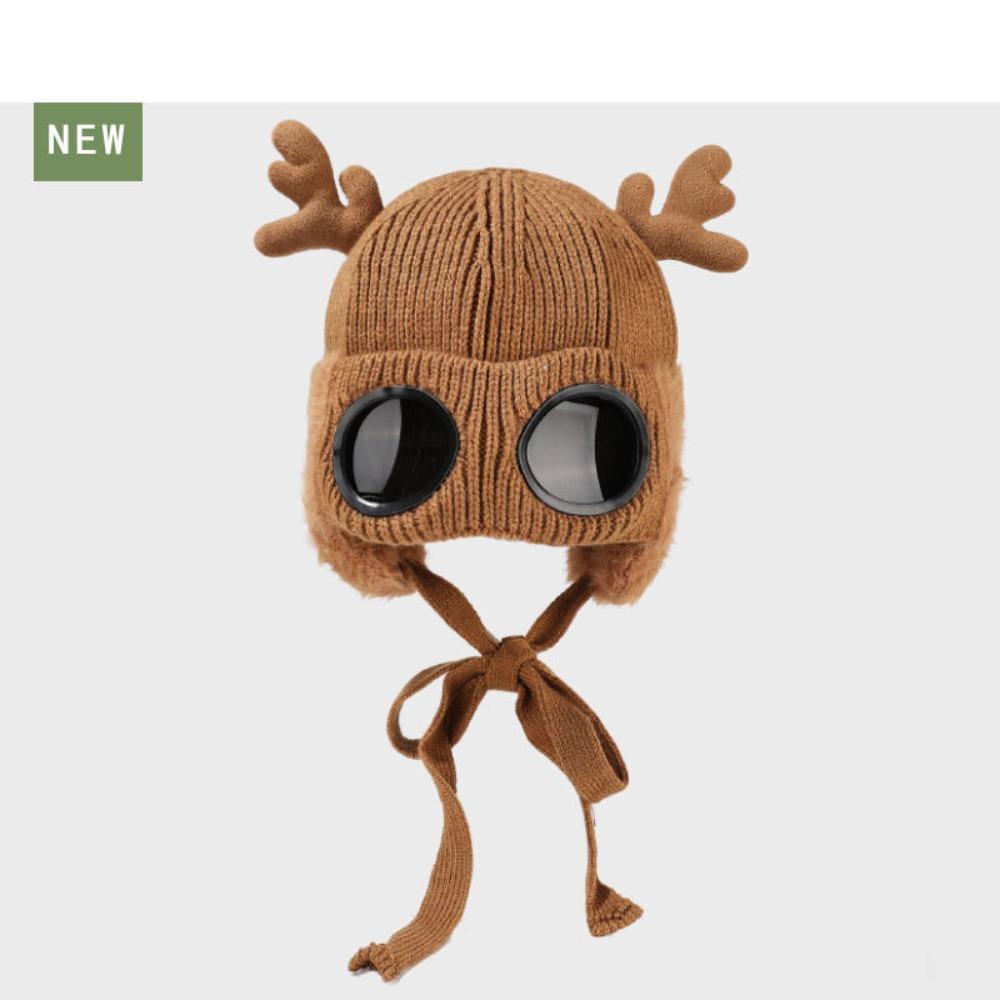 Solid Color Reindeer Antler Hat Warm Plush Ear Flaps Backpack Accessories