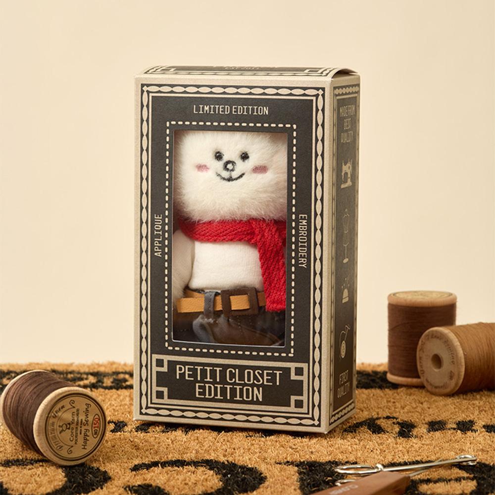 LINE FRIENDS Cony Petit Basic Plush Doll Keychain & Closet Red Shawl Set