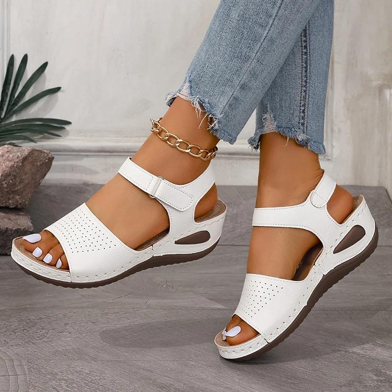 Fashion 2025 Summer White Wedge Sandals Women Lightweight Hook Loop Platform Sandles Woman Thick Sole Non Slip Beach Sandalias Mujer