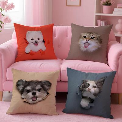 CuteNaughty Cute Cats Dogs Cushion Cover Comfortable Reversible Pillow Cover Ideal for Car Sofa Bedroom & Beyond