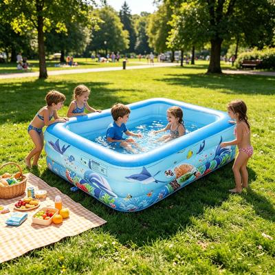 Portable Inflatable Swimming Kiddie Pool Blow Up Pool 11x11x17 Inches Rectangle for Backyard Outdoor Outside Summer Camping