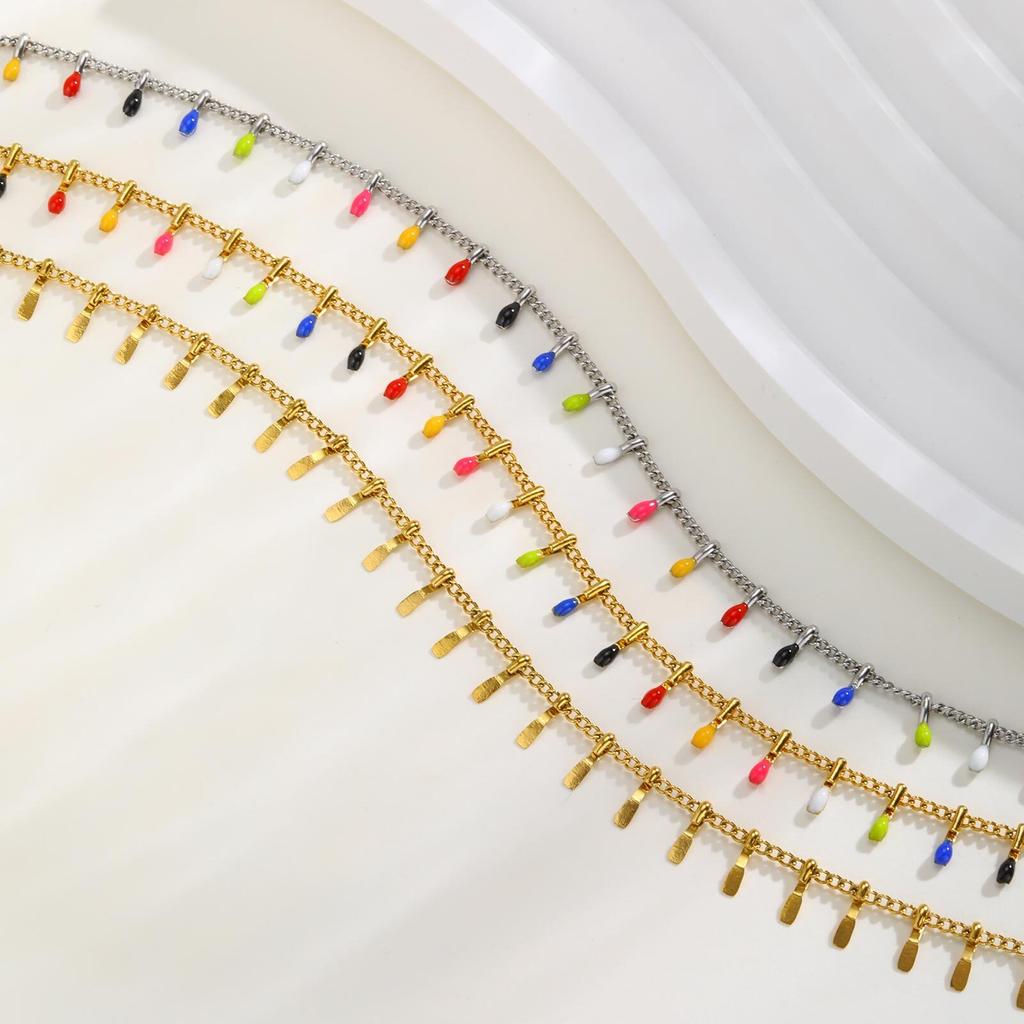 Vnox Bohemian Colorful Small Pendants Anklet For Women Girls Stainless Steel Thin Layered Chain Summer Jewelry Party Gift