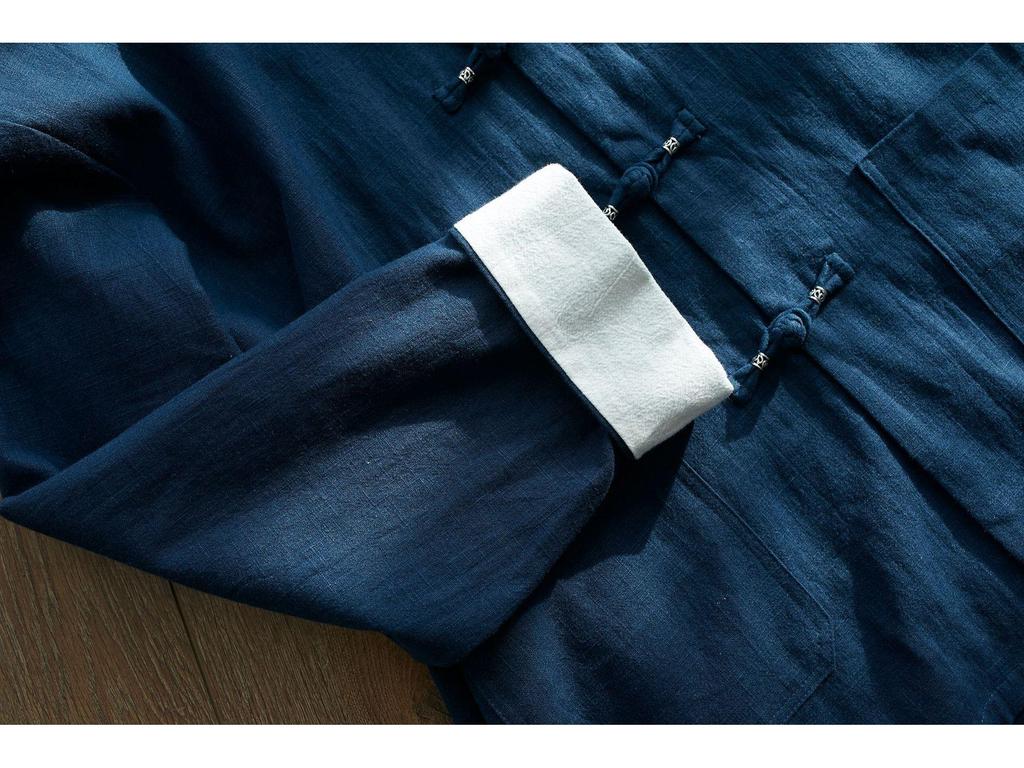 Men's 2025 Spring Silver Buckle Overlap Coat - Retro Chinese Style with Frog Buttons, Loose Casual Fit, Roll-Up Sleeves