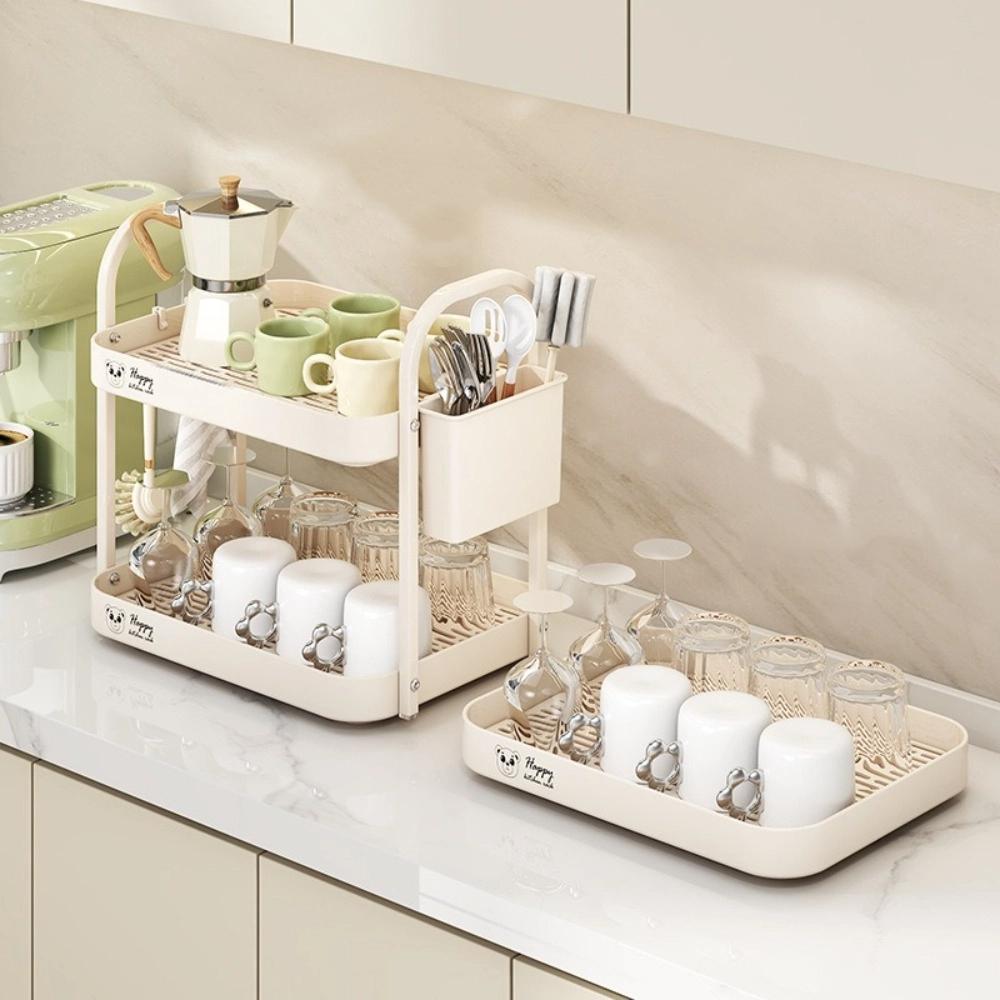 Double Layer Tea Cup Holder Drainage Design Sapce-saving Desktop Storage Rack Large Capacity Multi-scene