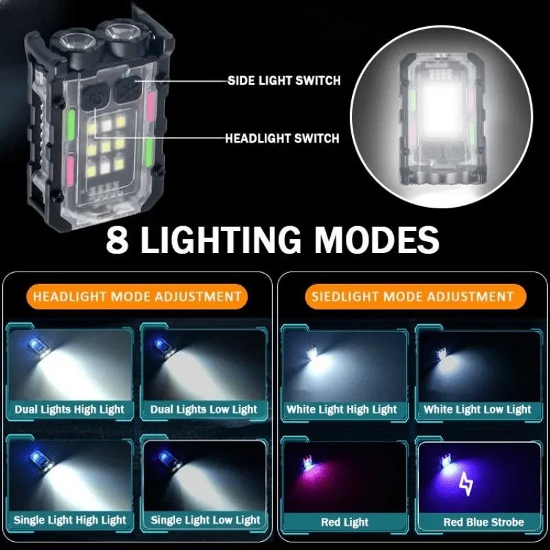 5 Adet Mini LED Anahtarlık Işığı USB Şarj Edilebilir 8 Mod Şapka Klipsli Taşınabilir El Feneri Pil Göstergeli El Feneri Mıknatıslı Yürüyüş