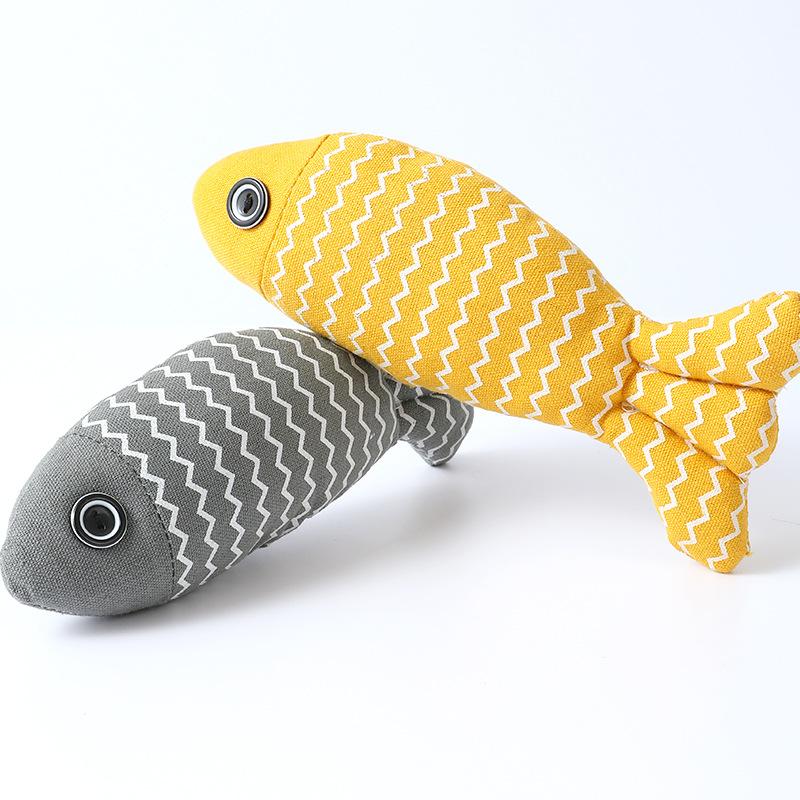 New Pippi Amoy Plush Cat Toy Wave Fish with Mint, Cat Self-hi Pet Toy