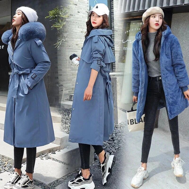 Chaqueta de invierno con capucha para mujer, Parkas acolchadas de algodón grueso y cálido, forro de lana desmontable, chaquetas de talla grande