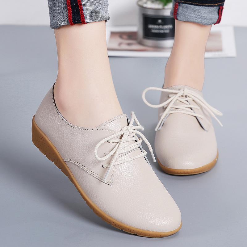 New Spring Genuine Leather Flat Shoes for Women Korean Style Student Casual Versatile White Shoes for Women Large Size Leather Shoes