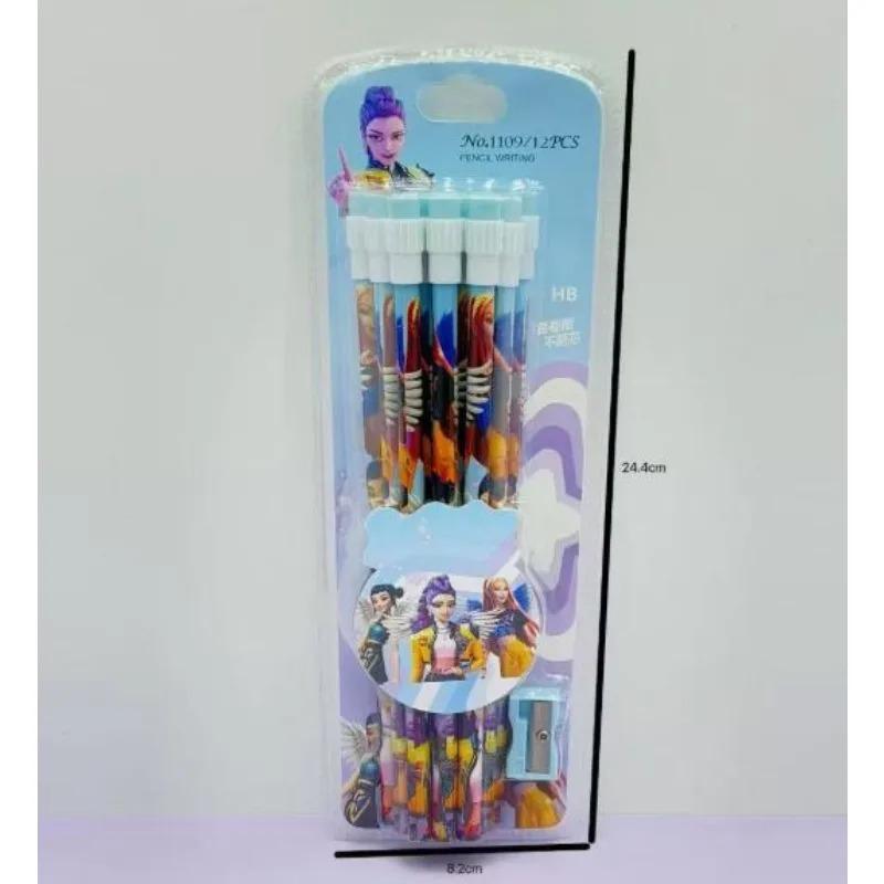 Brand New 12-piece KPOP Pencil Set In Cartoon Style, Perfect for Students, Includes a Pencil Sharpener