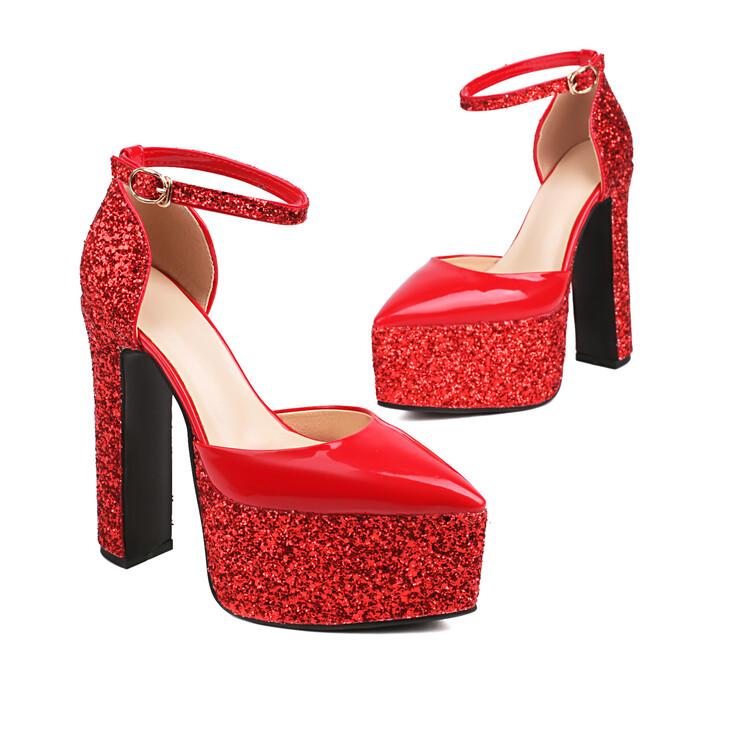Brand Design Shiny Silver Red Women 'S Sandals New Sexy 15 .5cm High Heel Bridal Wedding Party Nightclub Women Shoes Size 43