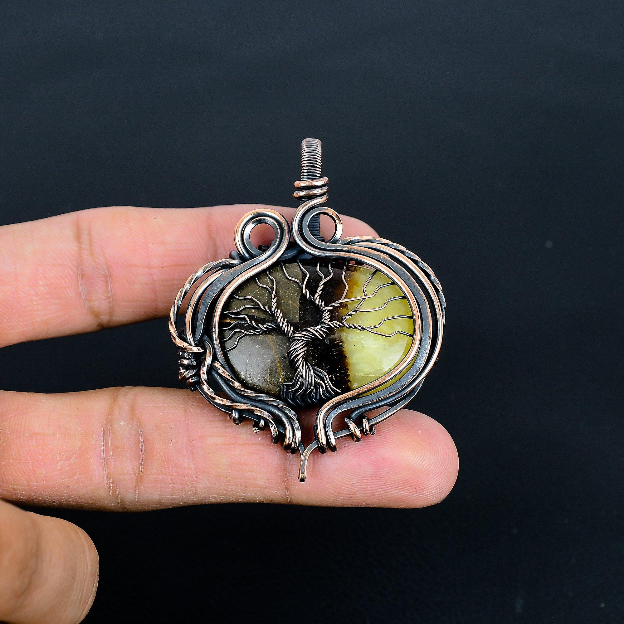 

Септария 999 Медная проволока, обернутая кулон, Кулон Древо жизни из драгоценных камней ручной работы, Подарки для жены Новый кулон 2.36 Inches жёлтый