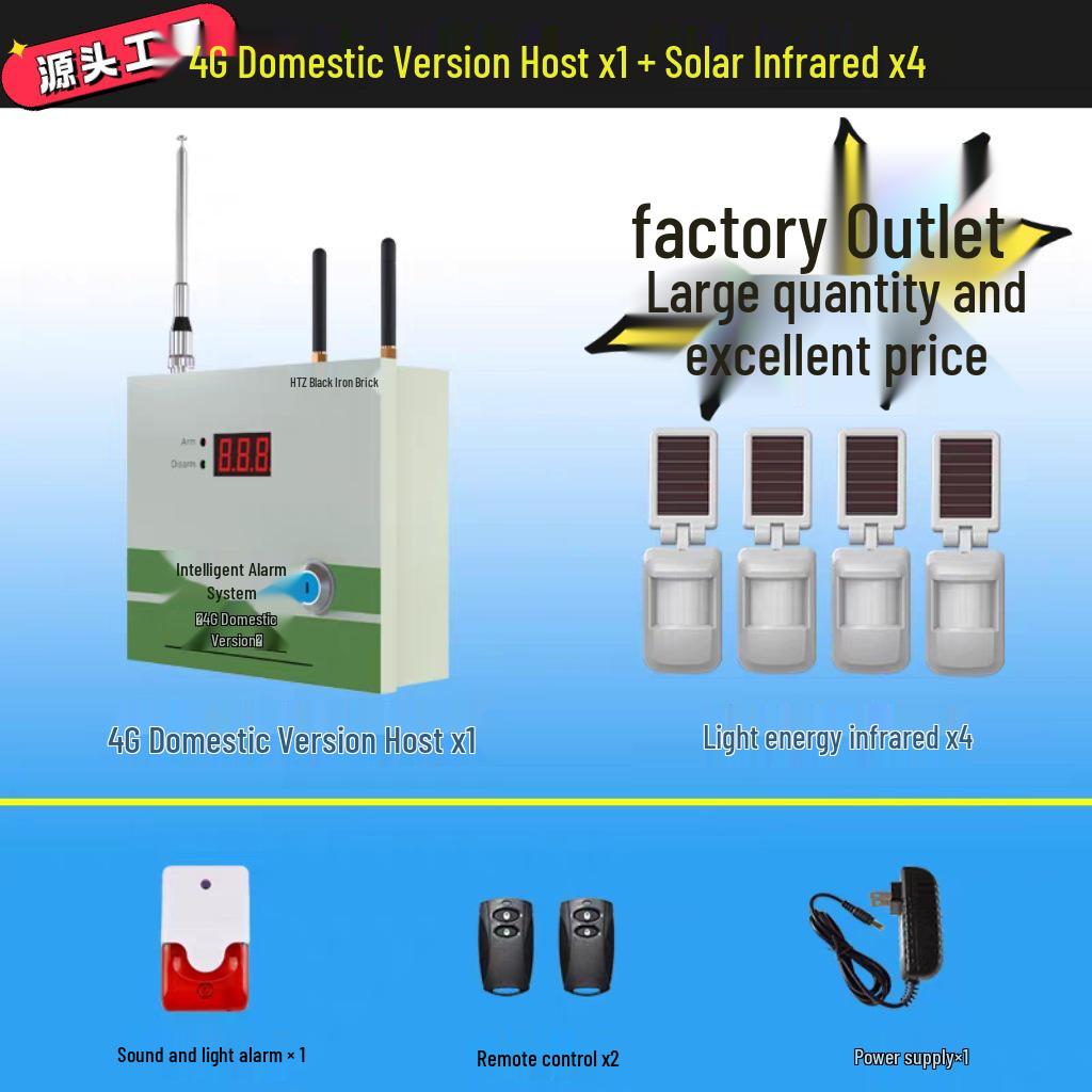 Black Iron Solar-Powered Wide-Angle Wall-Mounted Wireless Infrared Alarm No