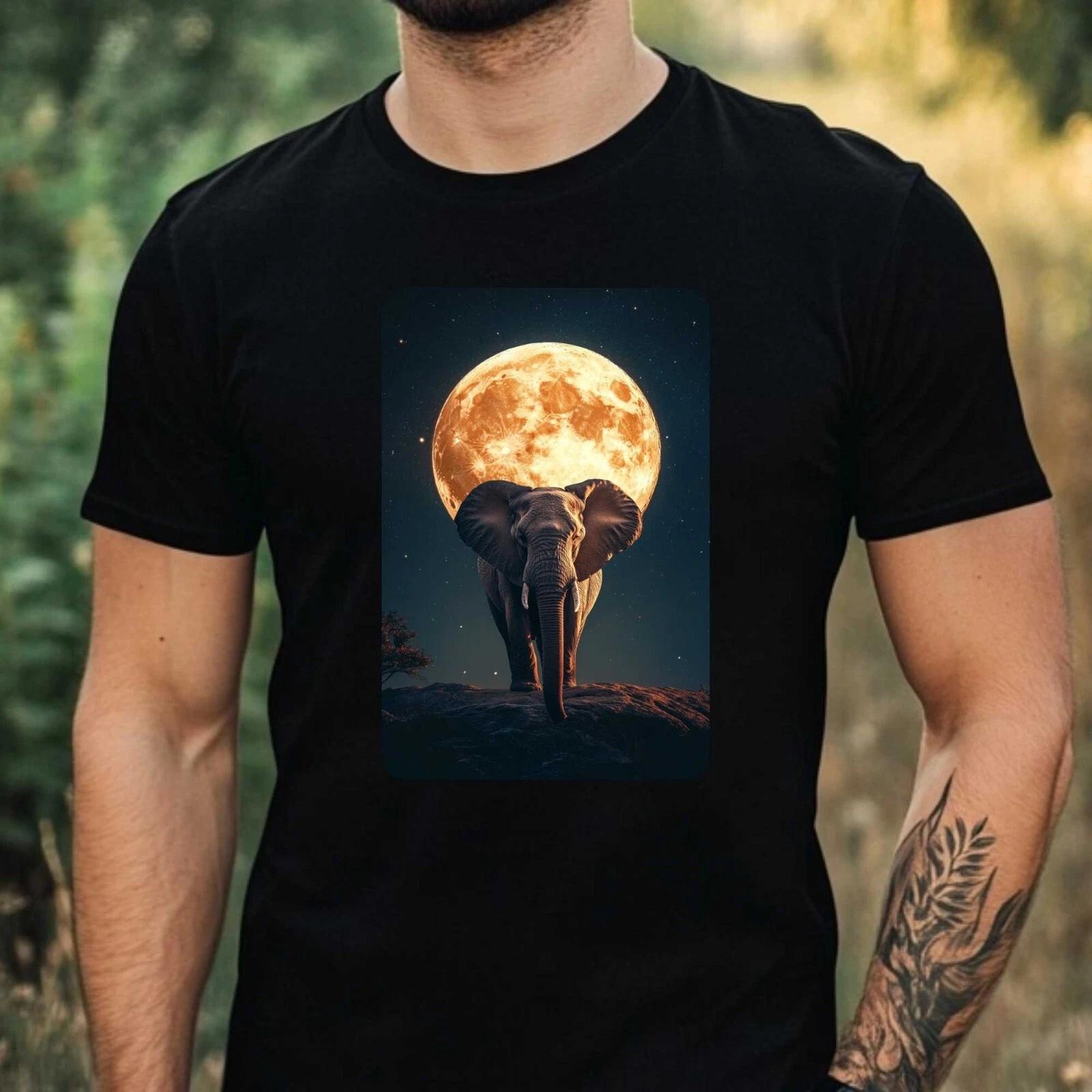 T-Shirt Herren Elefant an Vollmond Motiv Baumwolle Größe XS bis 5XL XXXL