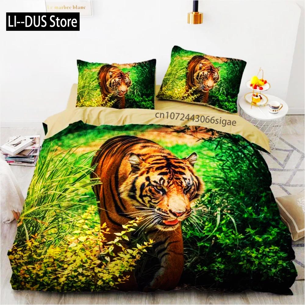 3D Animal Tigers Bedding Set 2/3PCS Soft Microfiber Queen King Twin Size Duvet Cover Set With Pillowcases Teens Boys Bed Linen