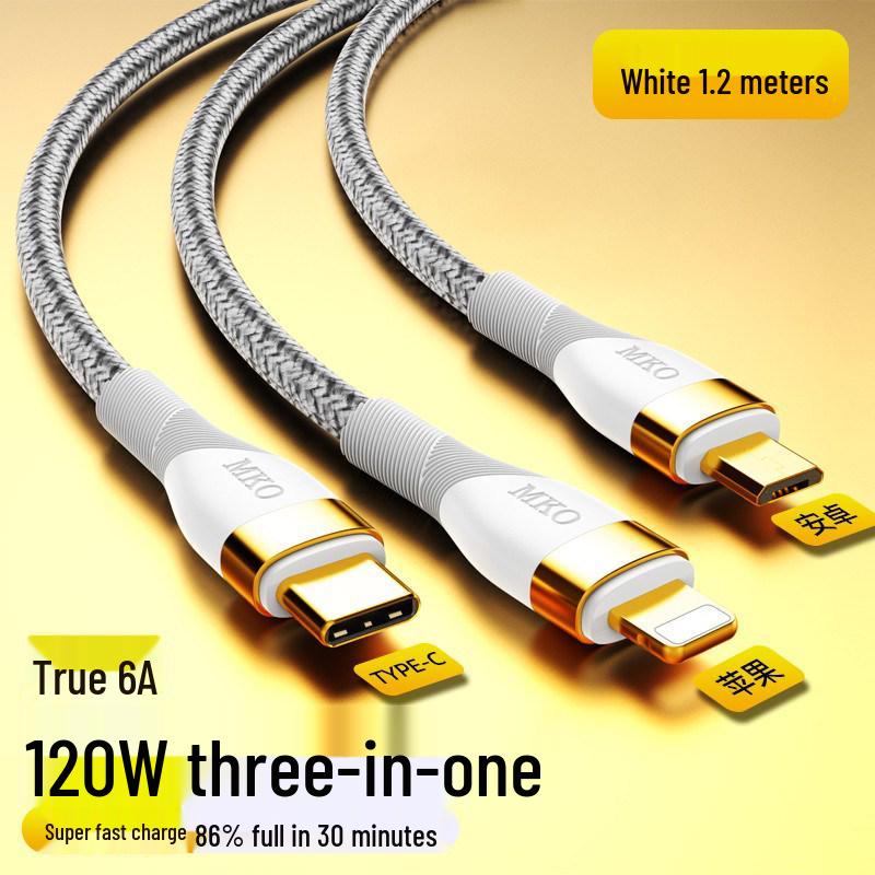 Three-in-One 120W/66W Super Fast Charging 6A Data Cable